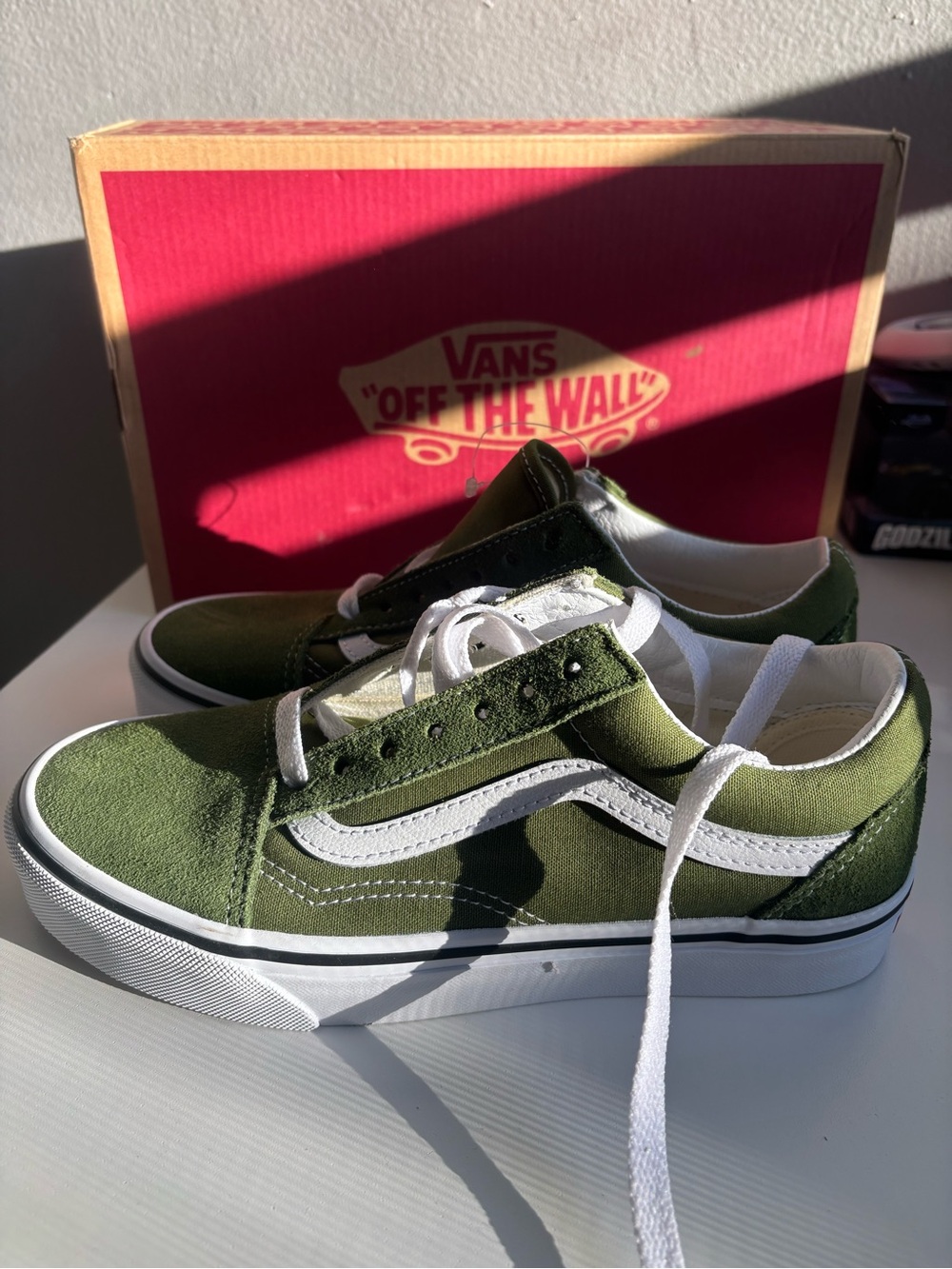 Vans Kids Old Skool Sneakers in Olive Green and White